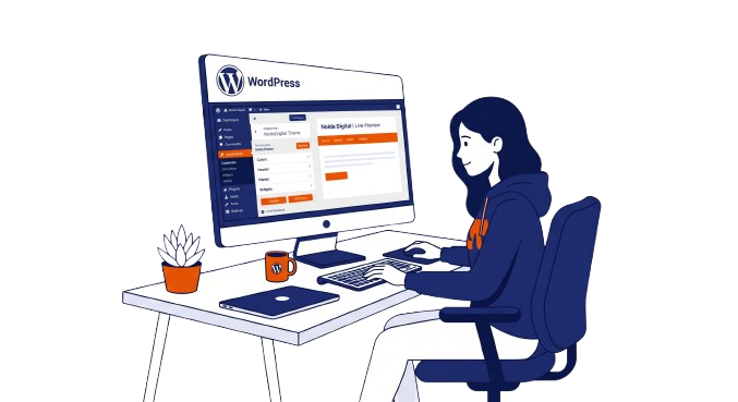 WordPress Website Development services in Sector 62, Noida — illustration showing WordPress website development process